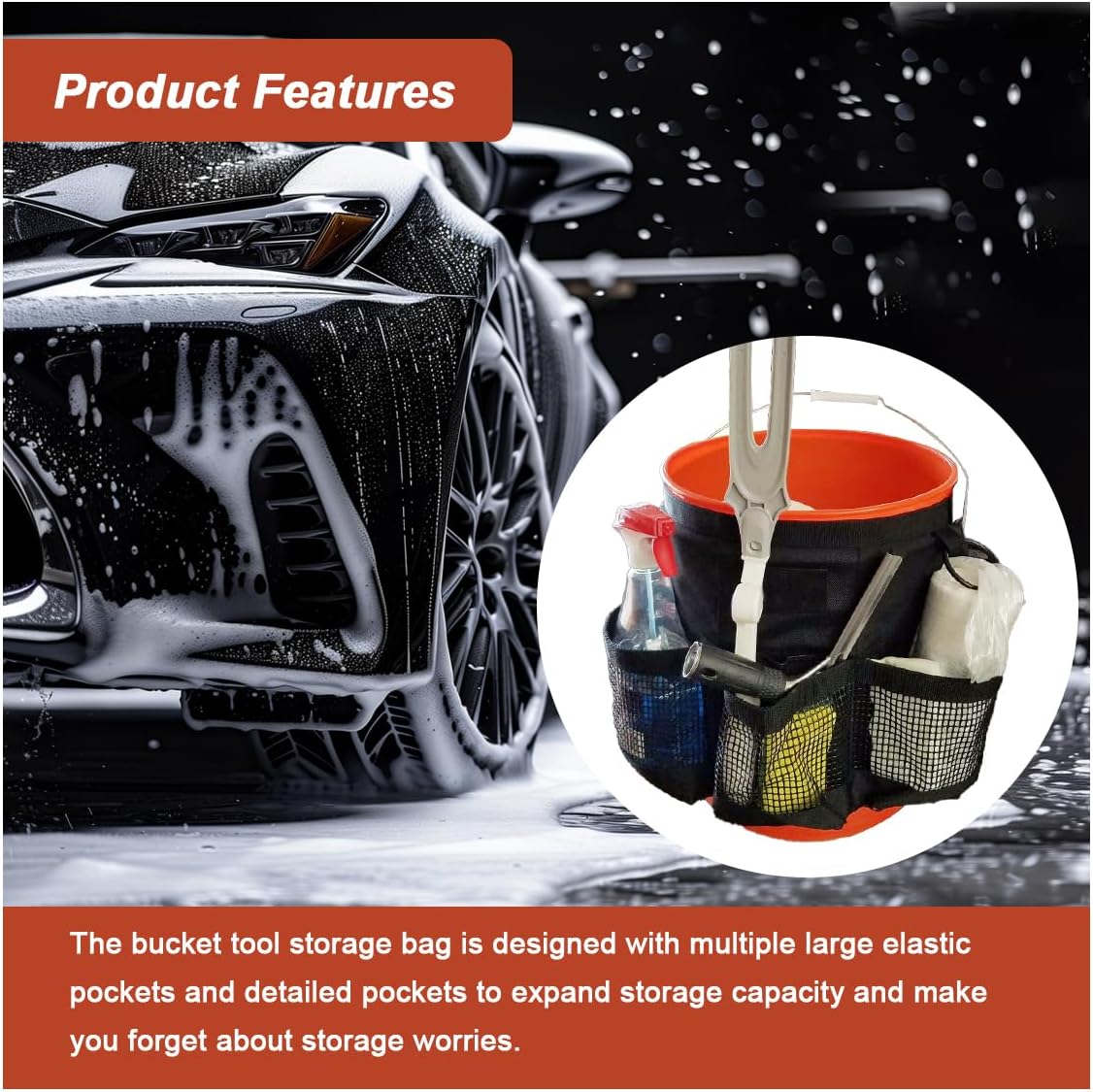 5 Gallon Bucket Tool Organizer Bag with Mesh Storage Pockets