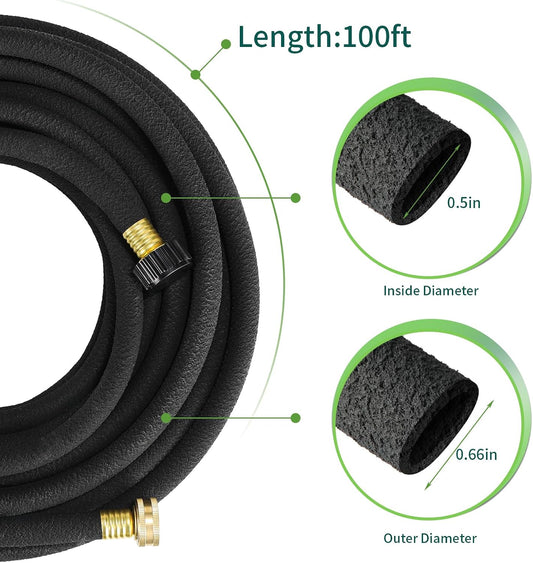 TLGREEN 100ft 1/2" Heavy-Duty Soaker Hose Kit with Solid Brass Connectors