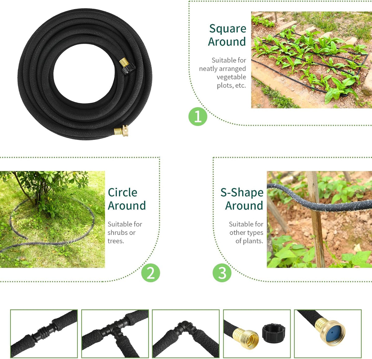 TLGREEN 100ft 1/2" Heavy-Duty Soaker Hose Kit with Solid Brass Connectors