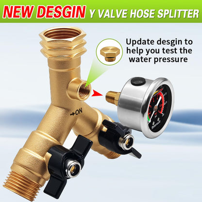 3/4" GHT Garden Hose Splitter,2 Way Brass Water Hose Splitter