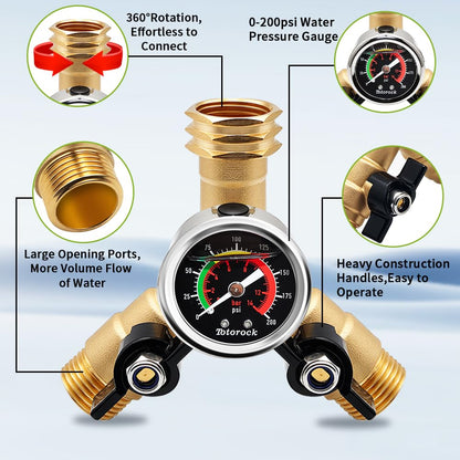 3/4" GHT Garden Hose Splitter,2 Way Brass Water Hose Splitter