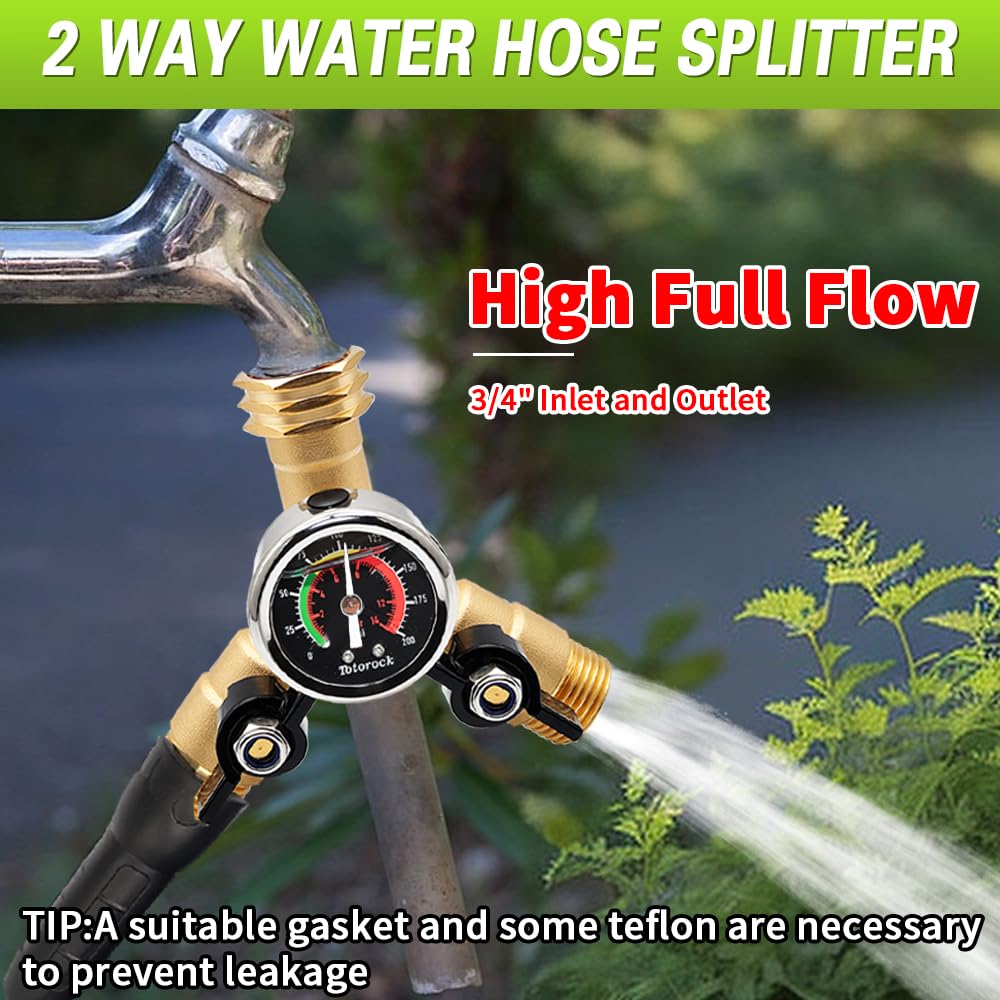 3/4" GHT Garden Hose Splitter,2 Way Brass Water Hose Splitter