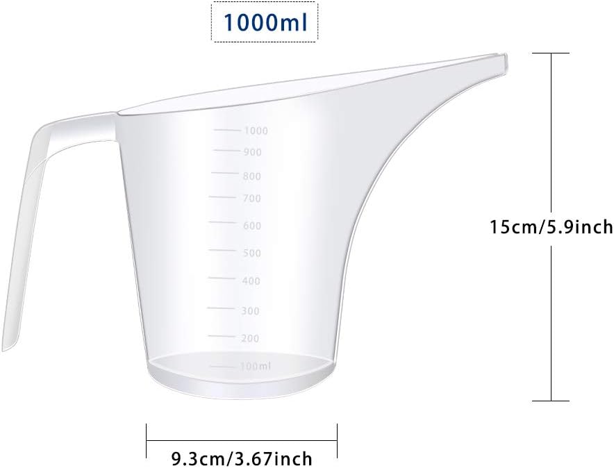 4 Pack Plastic Funnel Pitcher,Large Capacity Long Spout Measuring Cup for Bakeware Molds,Pancake,Batter,Muffin,Cakes,Soap Making(4 Cups/32 Ounces/1000 ml)