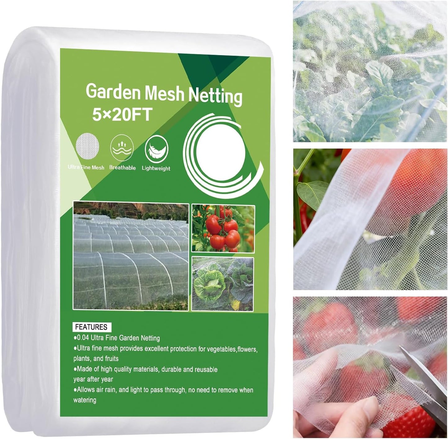 Garden Netting 5'x20' Insect Pest Barrier Bird Netting for Garden Protection,Row Cover Mesh Netting for Vegetables Fruit Trees and Plants,White