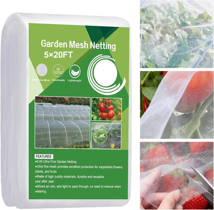 Garden Netting 5'x20' Insect Pest Barrier Bird Netting for Garden Protection,Row Cover Mesh Netting for Vegetables Fruit Trees and Plants,White