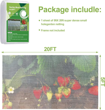 Garden Netting 5'x20' Insect Pest Barrier Bird Netting for Garden Protection,Row Cover Mesh Netting for Vegetables Fruit Trees and Plants,White