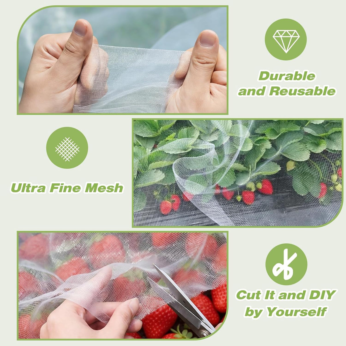 Garden Netting 5'x20' Insect Pest Barrier Bird Netting for Garden Protection,Row Cover Mesh Netting for Vegetables Fruit Trees and Plants,White