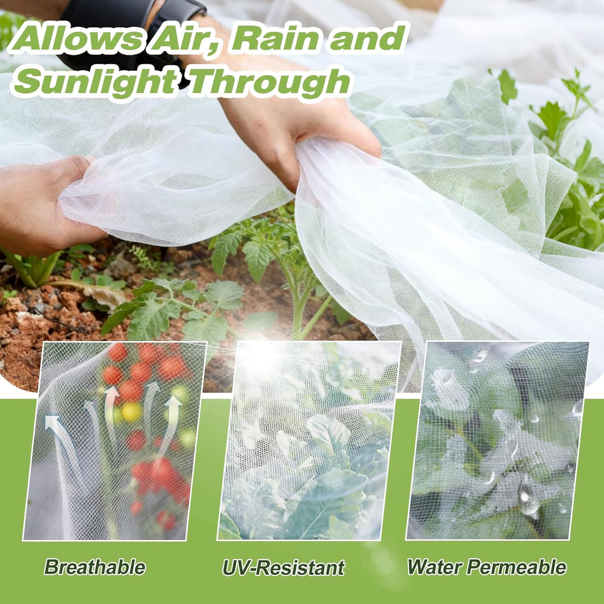 Garden Netting 5'x20' Insect Pest Barrier Bird Netting for Garden Protection,Row Cover Mesh Netting for Vegetables Fruit Trees and Plants,White