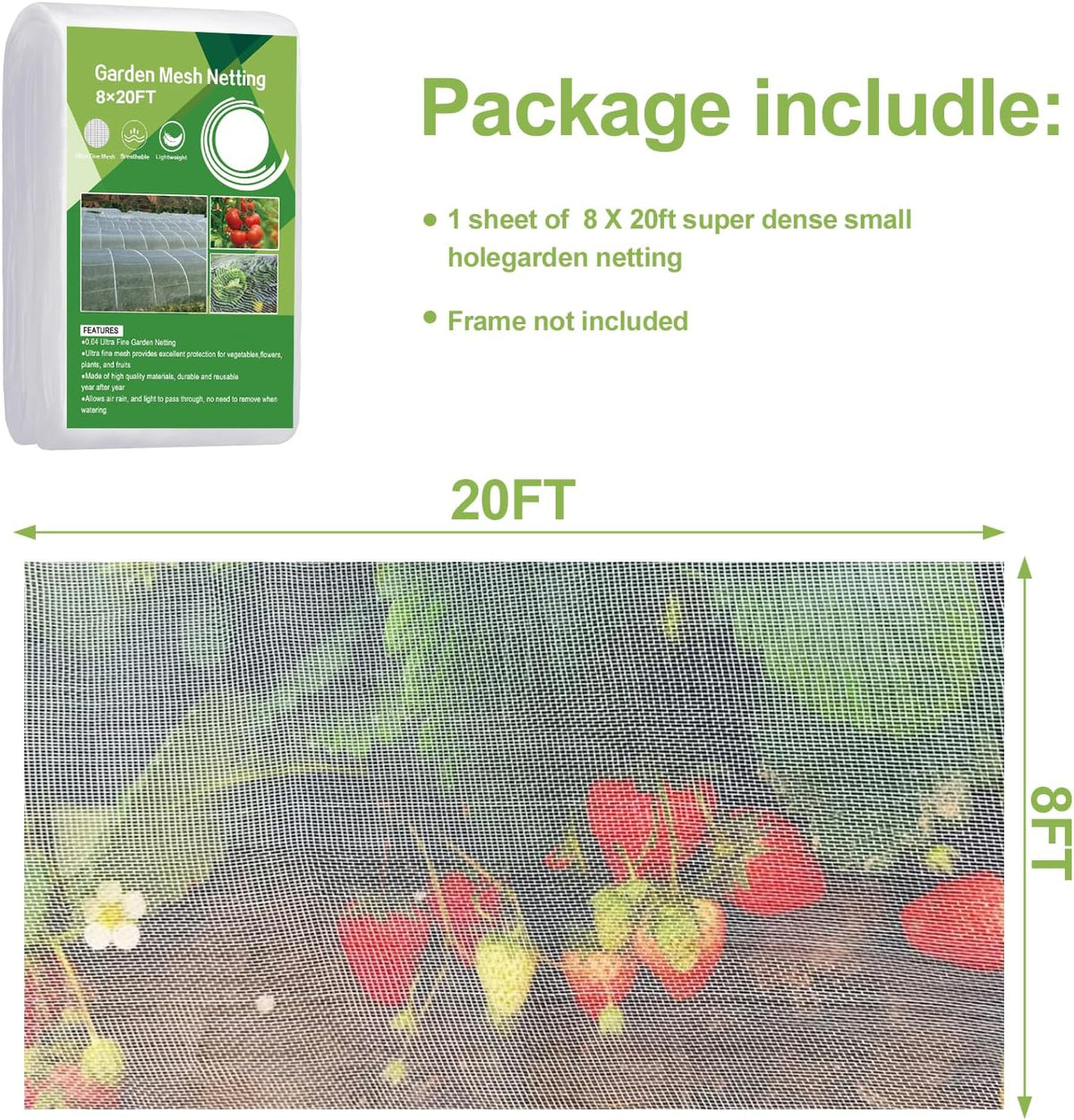 Garden Netting 5'x20' Insect Pest Barrier Bird Netting for Garden Protection,Row Cover Mesh Netting for Vegetables Fruit Trees and Plants,White