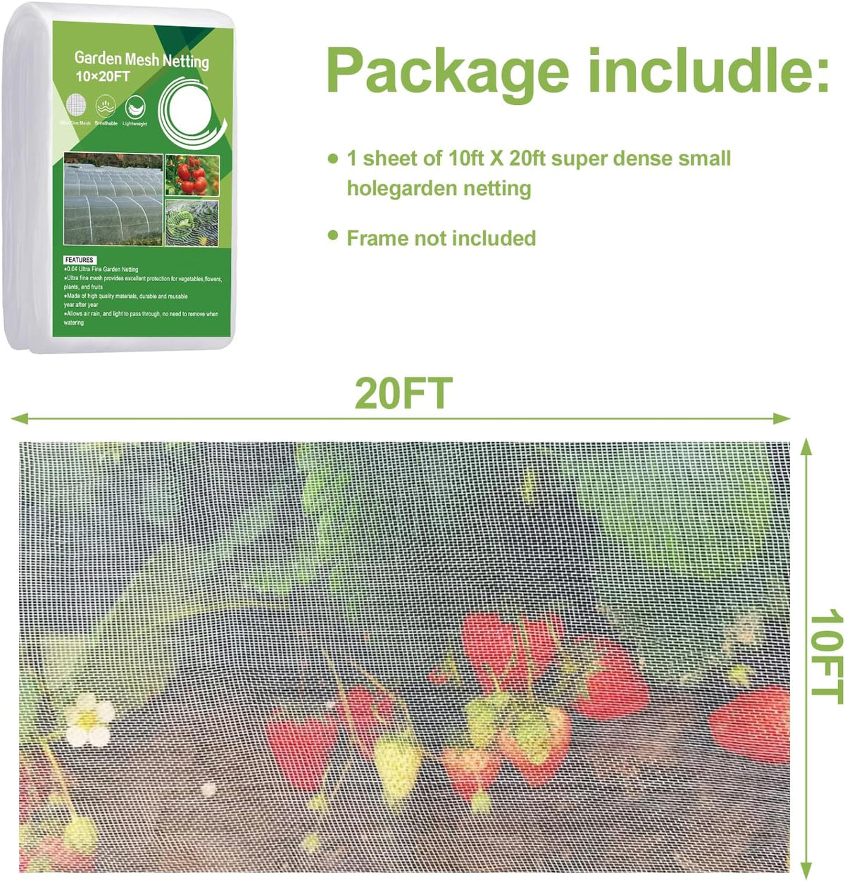 Garden Netting 5'x20' Insect Pest Barrier Bird Netting for Garden Protection,Row Cover Mesh Netting for Vegetables Fruit Trees and Plants,White