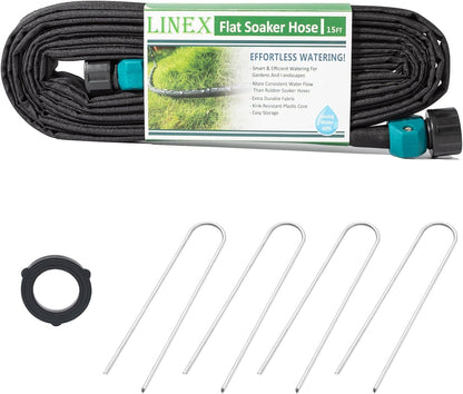 Flat Soaker Hose 1/2" x 50 ft with Stake for Garden Beds Drip Sprinkler Irrigation Hose Heavy Duty Saving 80% Water For Vegetable