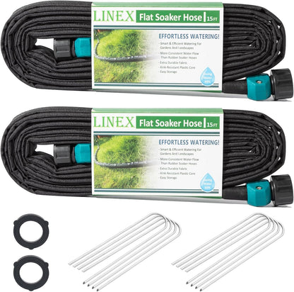 Flat Soaker Hose 1/2" x 50 ft with Stake for Garden Beds Drip Sprinkler Irrigation Hose Heavy Duty Saving 80% Water For Vegetable