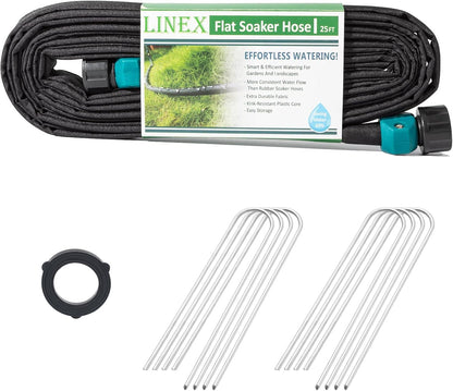 Flat Soaker Hose 1/2" x 50 ft with Stake for Garden Beds Drip Sprinkler Irrigation Hose Heavy Duty Saving 80% Water For Vegetable