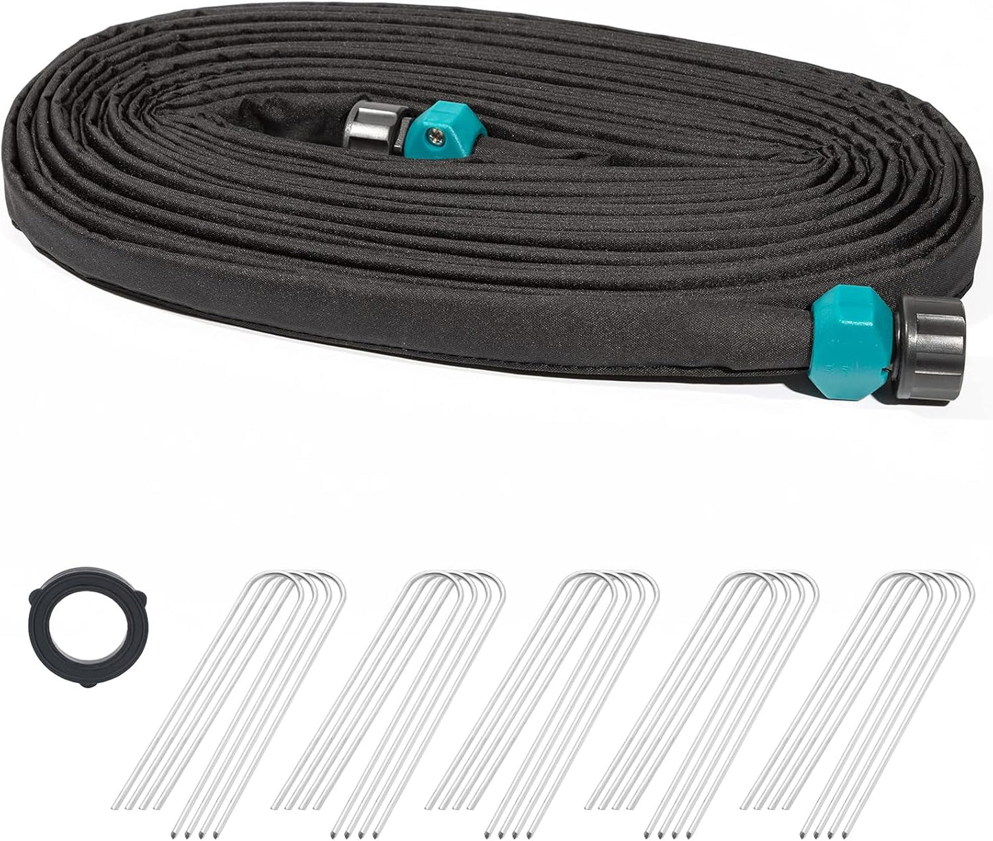 Flat Soaker Hose 1/2" x 50 ft with Stake for Garden Beds Drip Sprinkler Irrigation Hose Heavy Duty Saving 80% Water For Vegetable