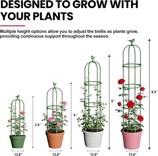 Garden Obelisk Trellis for Climbing Plants Outdoor, 5 FT Garden Trellis Plastic Coated Metal Plant Support for Indoor Outdoor, Tall Decorative Trellis for Roses, Flowers, Vines, Potted Plants