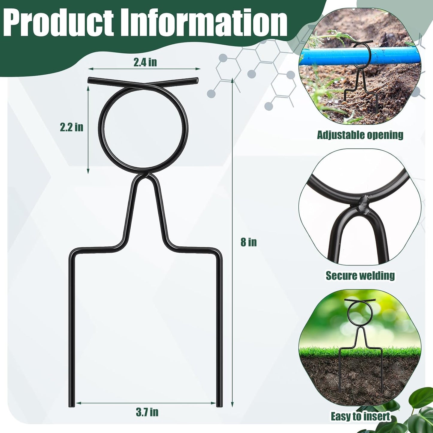 16 Pack Garden Hose Guide Stakes, Heavy Duty Hoses Guides for Garden, Adjustable Metal Hose Guards for Flower Beds, 8" Low Profile Plant Saver Spike for Yard & Lawn, Black