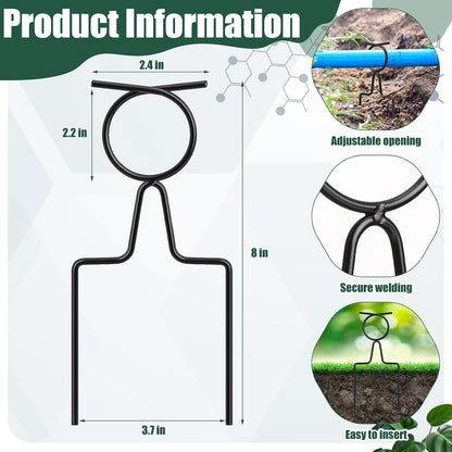 16 Pack Garden Hose Guide Stakes, Heavy Duty Hoses Guides for Garden, Adjustable Metal Hose Guards for Flower Beds, 8" Low Profile Plant Saver Spike for Yard & Lawn, Black