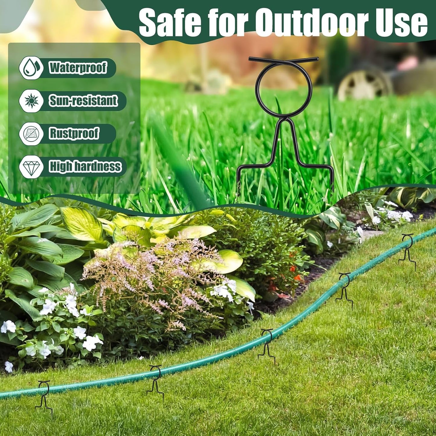 16 Pack Garden Hose Guide Stakes, Heavy Duty Hoses Guides for Garden, Adjustable Metal Hose Guards for Flower Beds, 8" Low Profile Plant Saver Spike for Yard & Lawn, Black