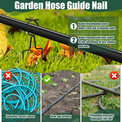 16 Pack Garden Hose Guide Stakes, Heavy Duty Hoses Guides for Garden, Adjustable Metal Hose Guards for Flower Beds, 8" Low Profile Plant Saver Spike for Yard & Lawn, Black