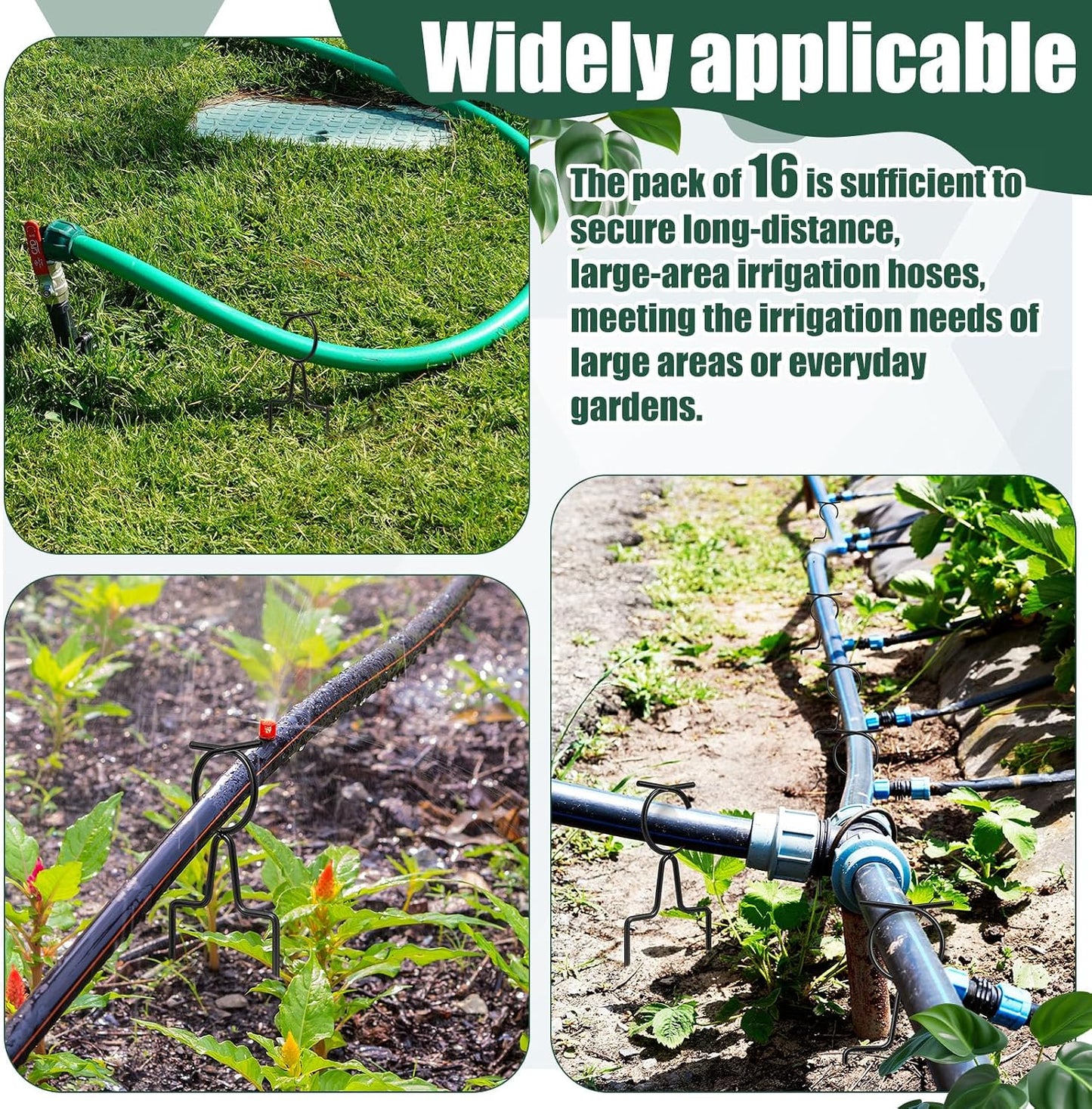 16 Pack Garden Hose Guide Stakes, Heavy Duty Hoses Guides for Garden, Adjustable Metal Hose Guards for Flower Beds, 8" Low Profile Plant Saver Spike for Yard & Lawn, Black