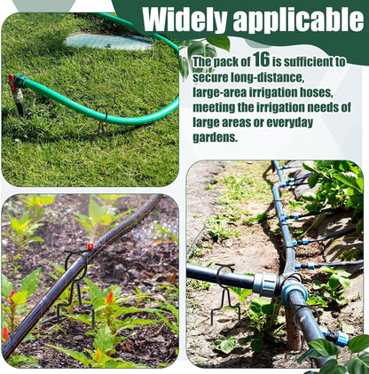 16 Pack Garden Hose Guide Stakes, Heavy Duty Hoses Guides for Garden, Adjustable Metal Hose Guards for Flower Beds, 8" Low Profile Plant Saver Spike for Yard & Lawn, Black