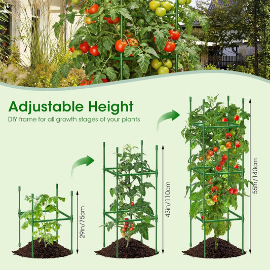 3 Pack Tomato Cages for Garden, Up to 55Inch Square Tomato Plant Cage, Upgraded Octagonal Connector, Heavy Duty Adjustable Tomato Stake Support for Garden Climbing Vegetables Flowers Fruits