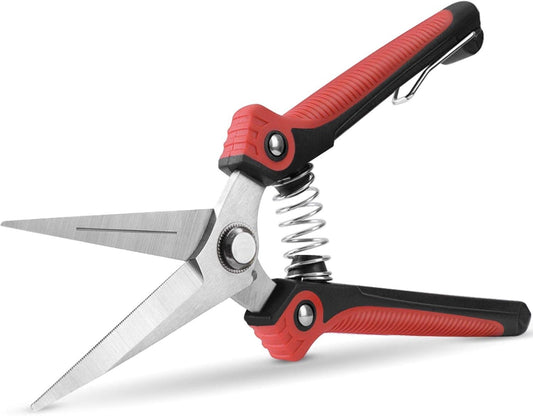 Pruning Scissors, Professional Garden Shears - Straight Stainless Steel Blades - Sharp Gardening Hand Pruner for Garden Harvesting Fruits, Vegetables, Trimming Flowers and Plants, 8.1IN(Red)