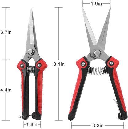 Pruning Scissors, Professional Garden Shears - Straight Stainless Steel Blades - Sharp Gardening Hand Pruner for Garden Harvesting Fruits, Vegetables, Trimming Flowers and Plants, 8.1IN(Red)