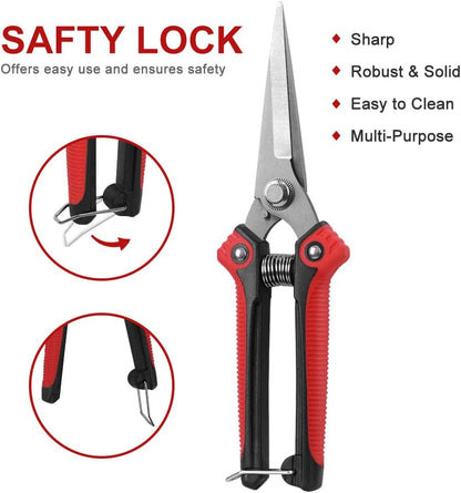 Pruning Scissors, Professional Garden Shears - Straight Stainless Steel Blades - Sharp Gardening Hand Pruner for Garden Harvesting Fruits, Vegetables, Trimming Flowers and Plants, 8.1IN(Red)