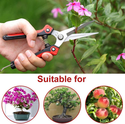 Pruning Scissors, Professional Garden Shears - Straight Stainless Steel Blades - Sharp Gardening Hand Pruner for Garden Harvesting Fruits, Vegetables, Trimming Flowers and Plants, 8.1IN(Red)