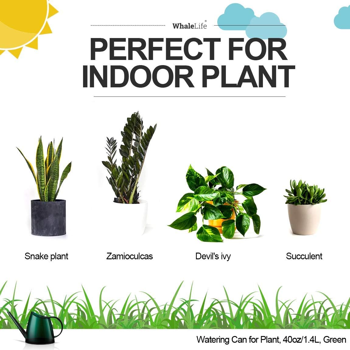 Small Indoor Plant Watering Can - 1.4L Dark Green Long Spout