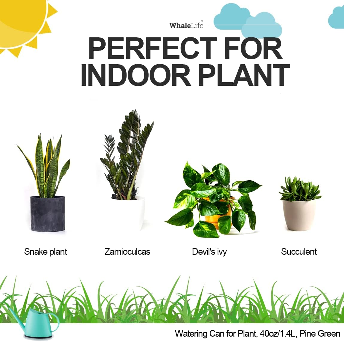 Small Indoor Plant Watering Can - 1.4L Dark Green Long Spout