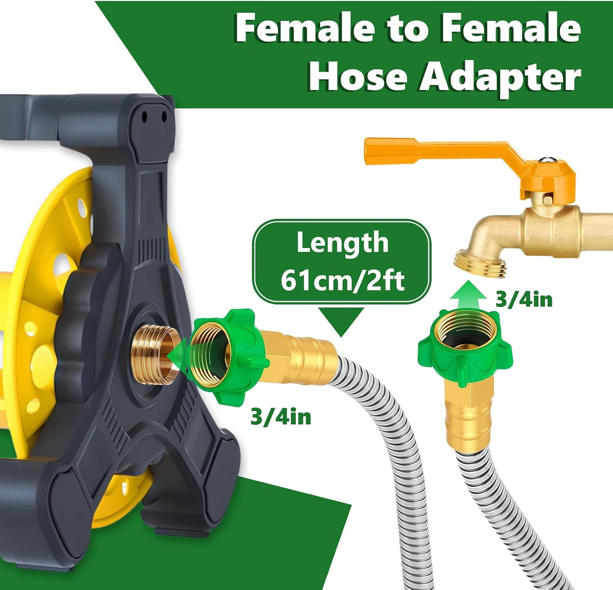 2ft Garden Hose, 3/4in Female to Female Leader Hose