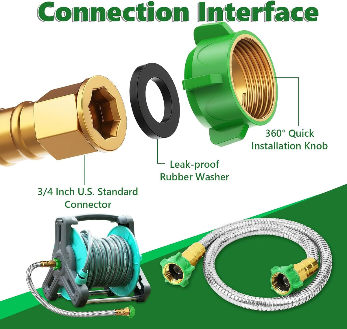 2ft Garden Hose, 3/4in Female to Female Leader Hose