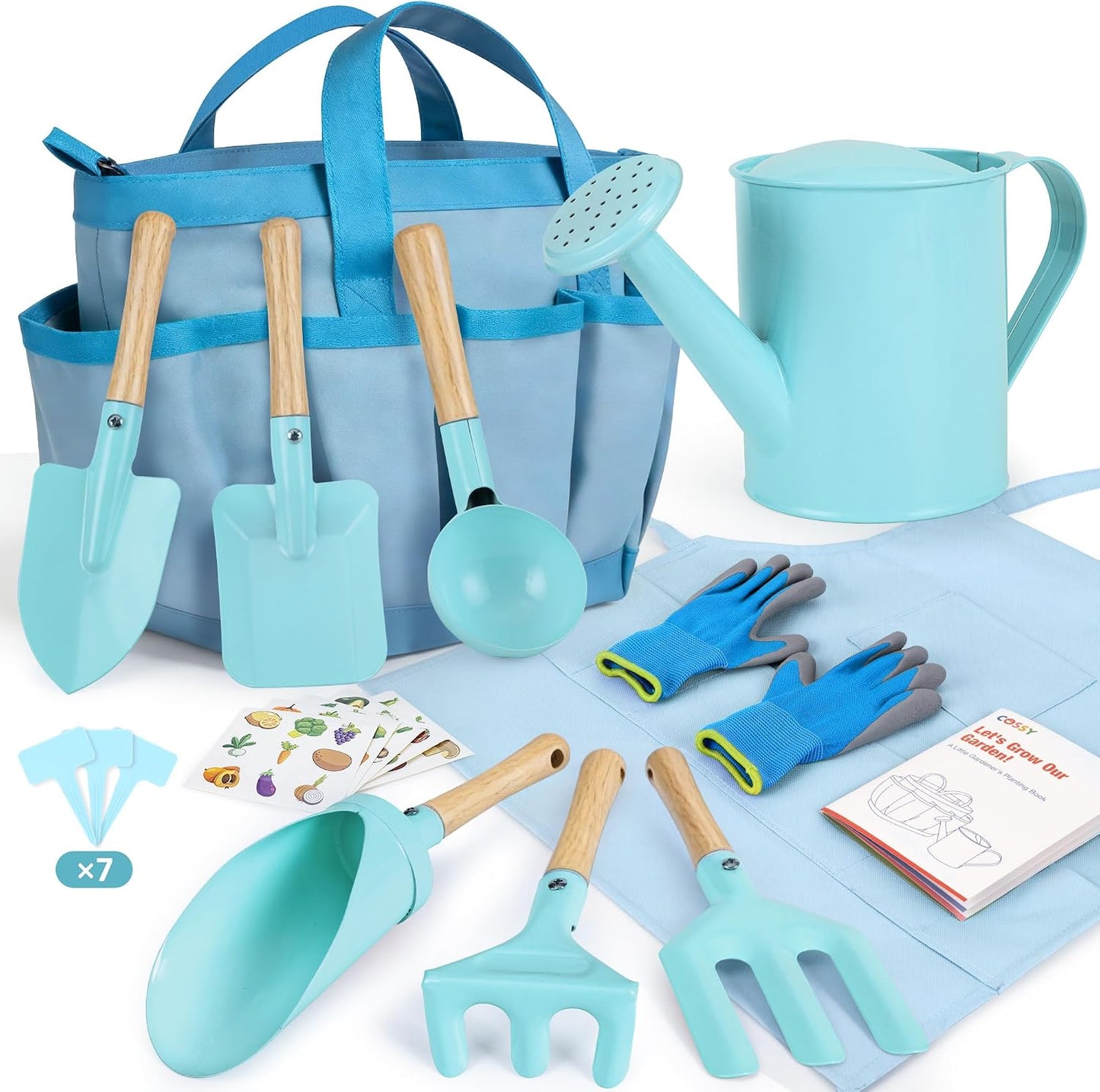 Kids Gardening Set, 13PCS Garden Tool Kit for Kids and Toddlers Boys Girls, Includes Tote Bag, Watering Can, Shovels, Rake, Kids Gardening Gloves, Apron and More, Pink
