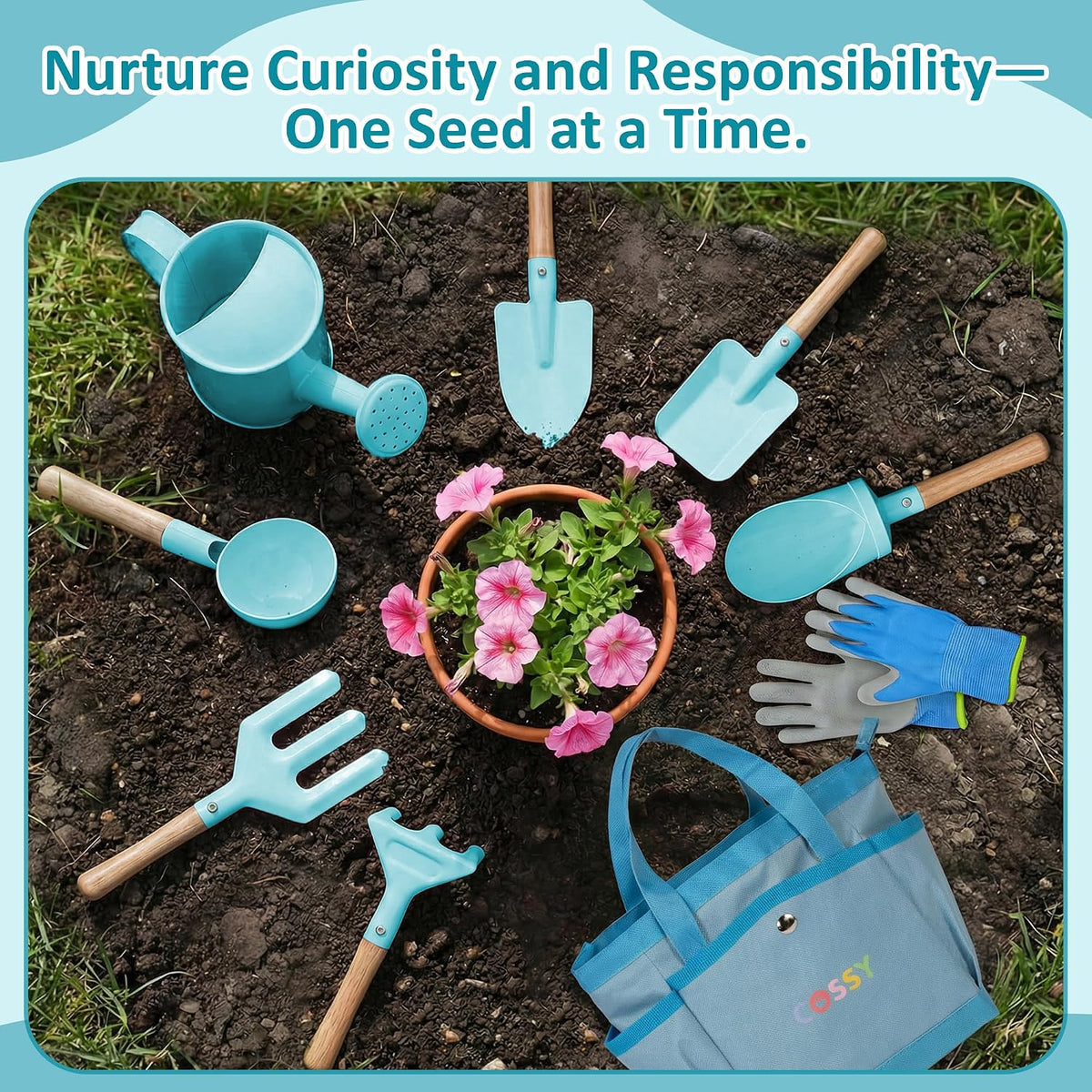 Kids Gardening Set, 13PCS Garden Tool Kit for Kids and Toddlers Boys Girls, Includes Tote Bag, Watering Can, Shovels, Rake, Kids Gardening Gloves, Apron and More, Pink
