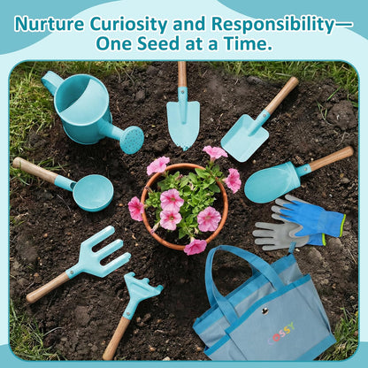 Kids Gardening Set, 13PCS Garden Tool Kit for Kids and Toddlers Boys Girls, Includes Tote Bag, Watering Can, Shovels, Rake, Kids Gardening Gloves, Apron and More, Pink