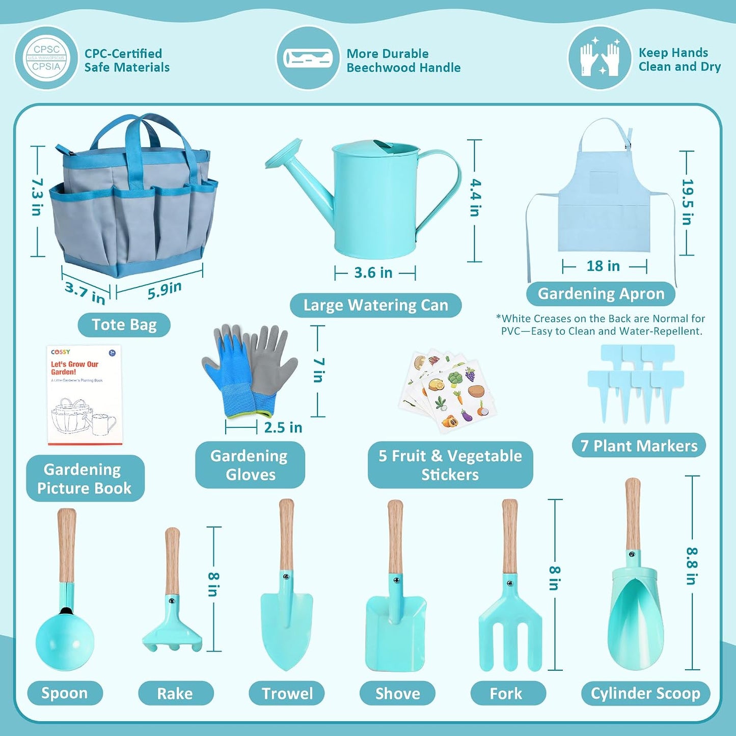 Kids Gardening Set, 13PCS Garden Tool Kit for Kids and Toddlers Boys Girls, Includes Tote Bag, Watering Can, Shovels, Rake, Kids Gardening Gloves, Apron and More, Pink