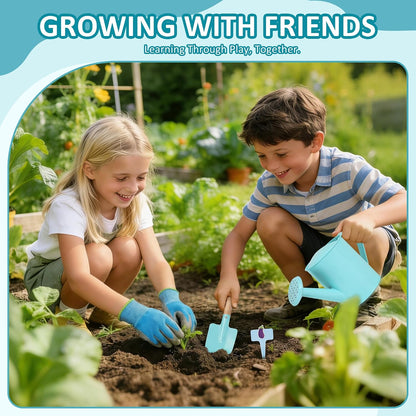Kids Gardening Set, 13PCS Garden Tool Kit for Kids and Toddlers Boys Girls, Includes Tote Bag, Watering Can, Shovels, Rake, Kids Gardening Gloves, Apron and More, Pink