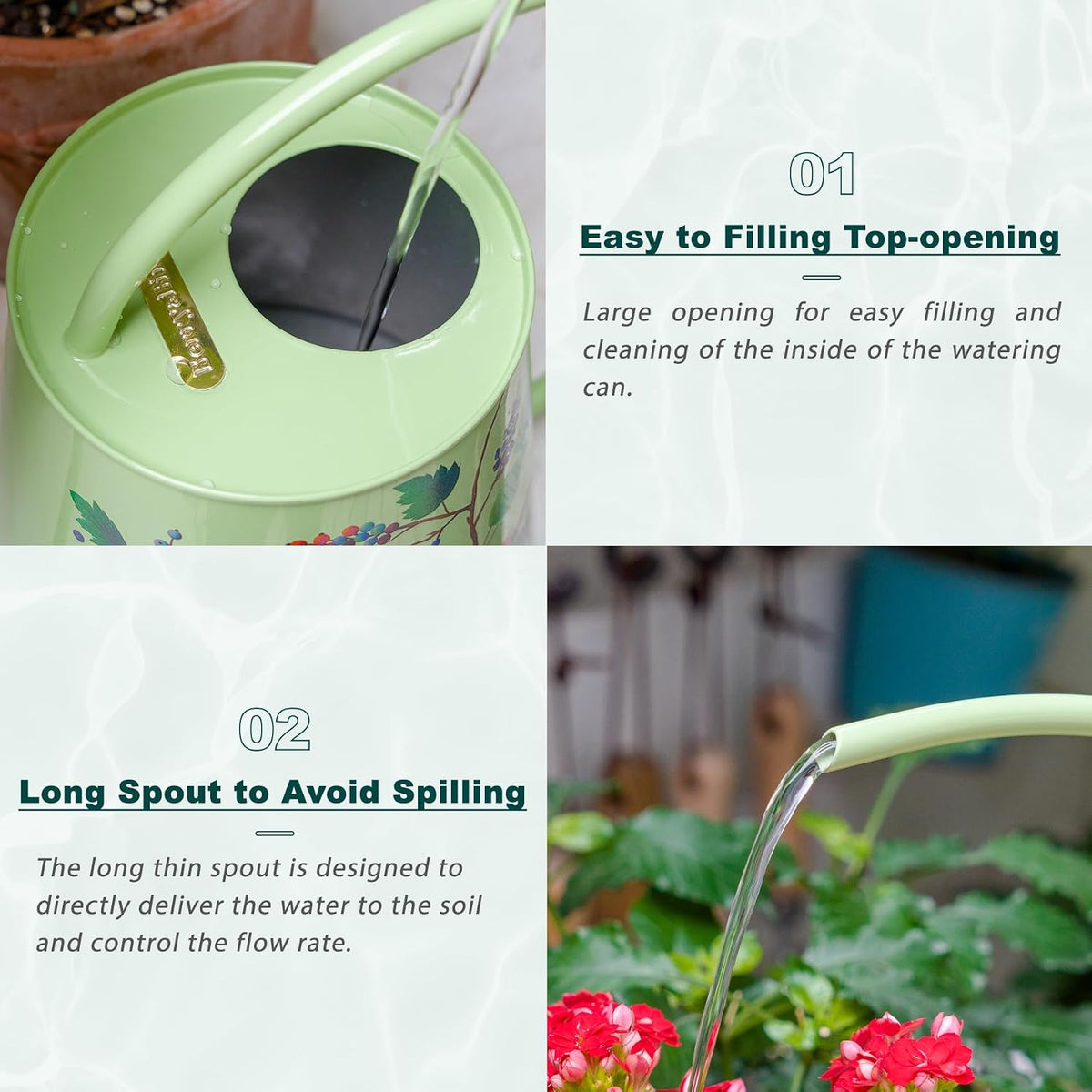 2L Long Spout Watering Can, Stainless Steel Water Can (Robin)
