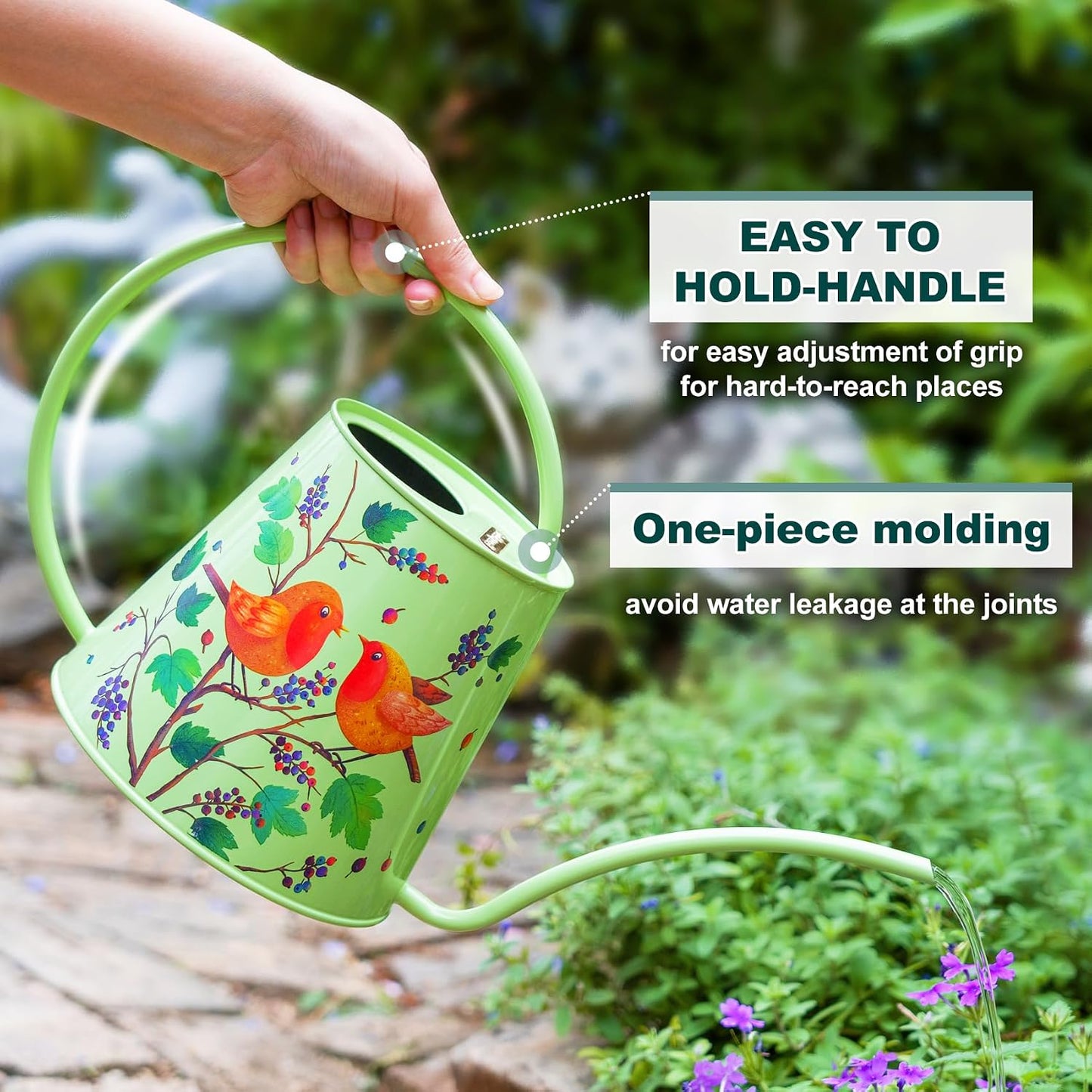2L Long Spout Watering Can, Stainless Steel Water Can (Robin)