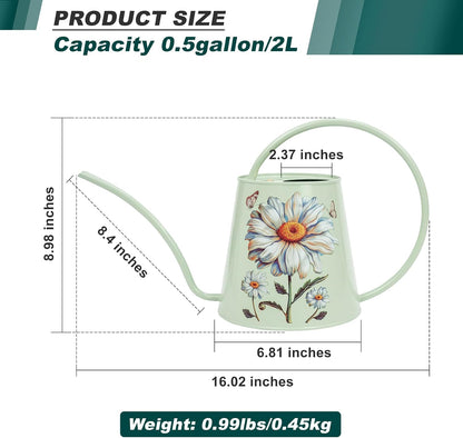 2L Long Spout Watering Can, Stainless Steel Water Can (Robin)