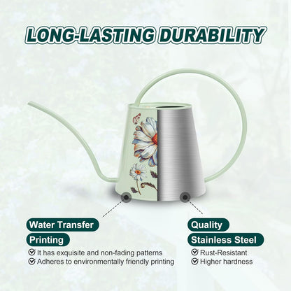 2L Long Spout Watering Can, Stainless Steel Water Can (Robin)