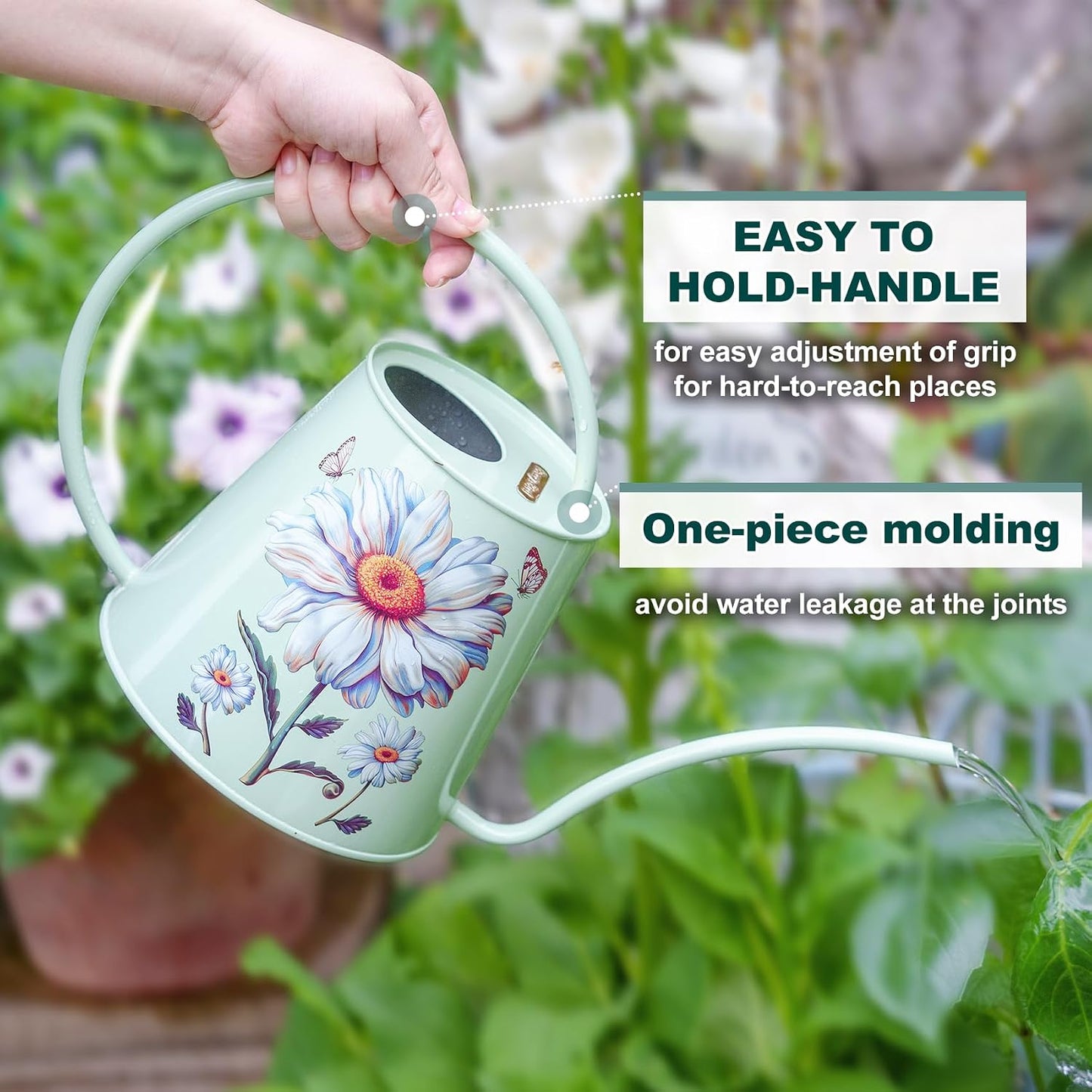 2L Long Spout Watering Can, Stainless Steel Water Can (Robin)