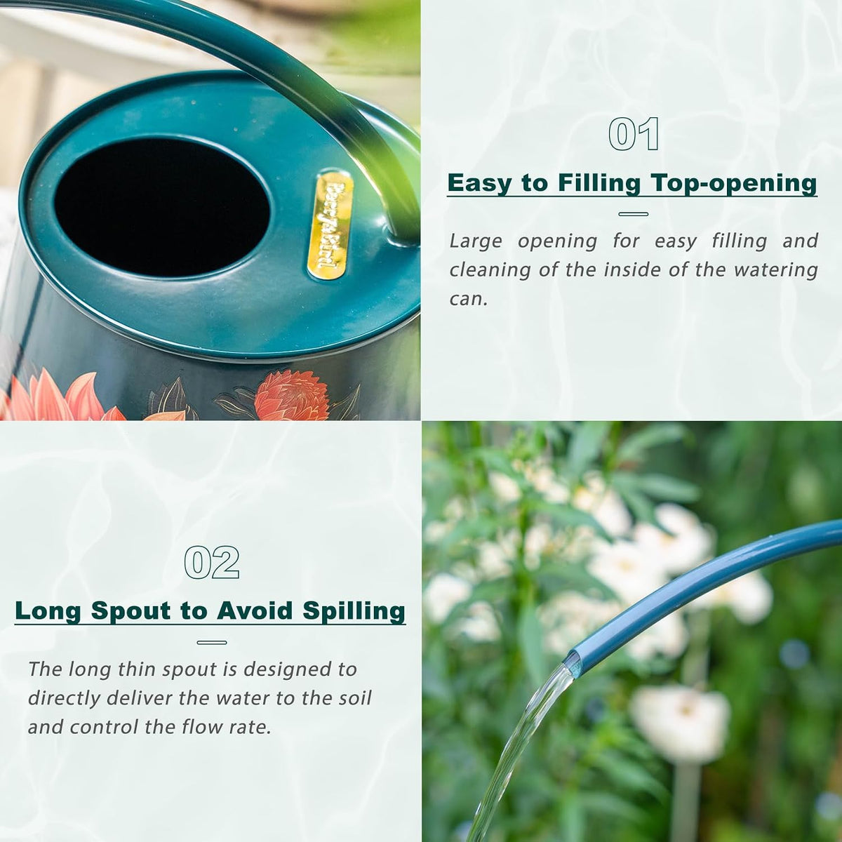 2L Long Spout Watering Can, Stainless Steel Water Can (Robin)