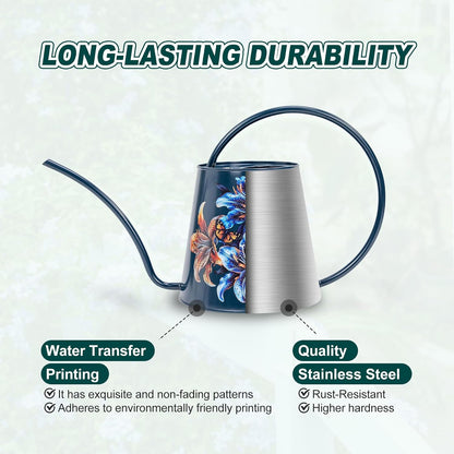 2L Long Spout Watering Can, Stainless Steel Water Can (Robin)