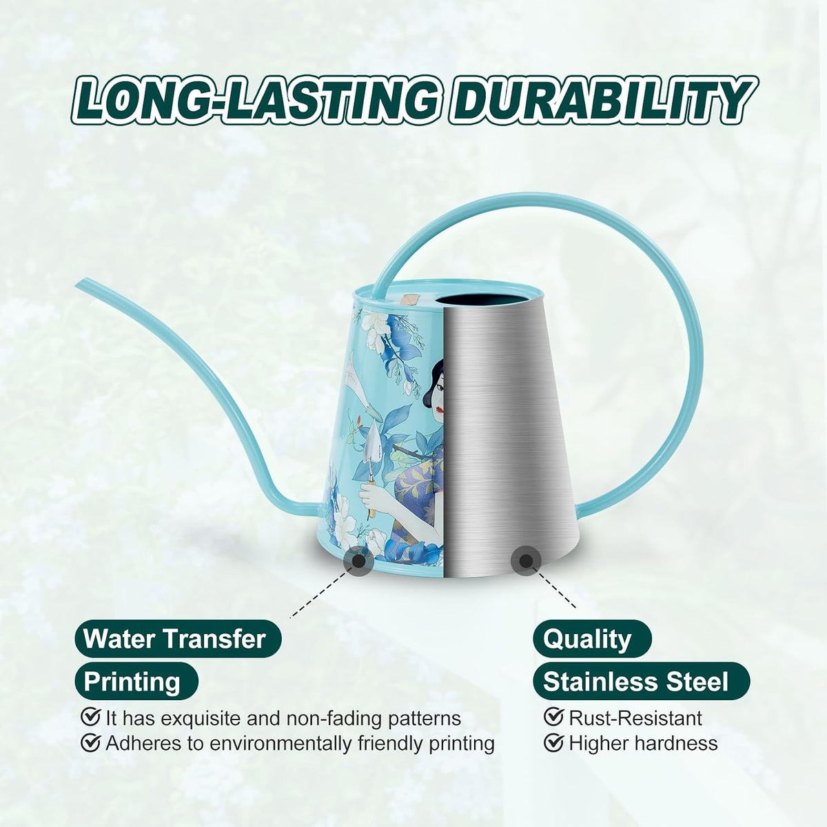 2L Long Spout Watering Can, Stainless Steel Water Can (Robin)
