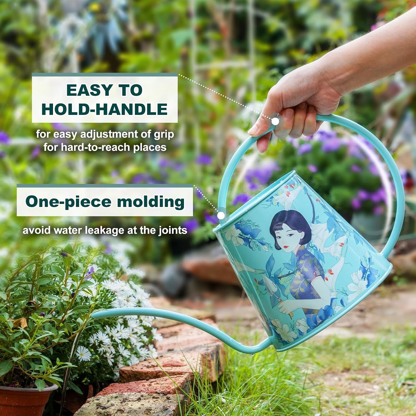 2L Long Spout Watering Can, Stainless Steel Water Can (Robin)