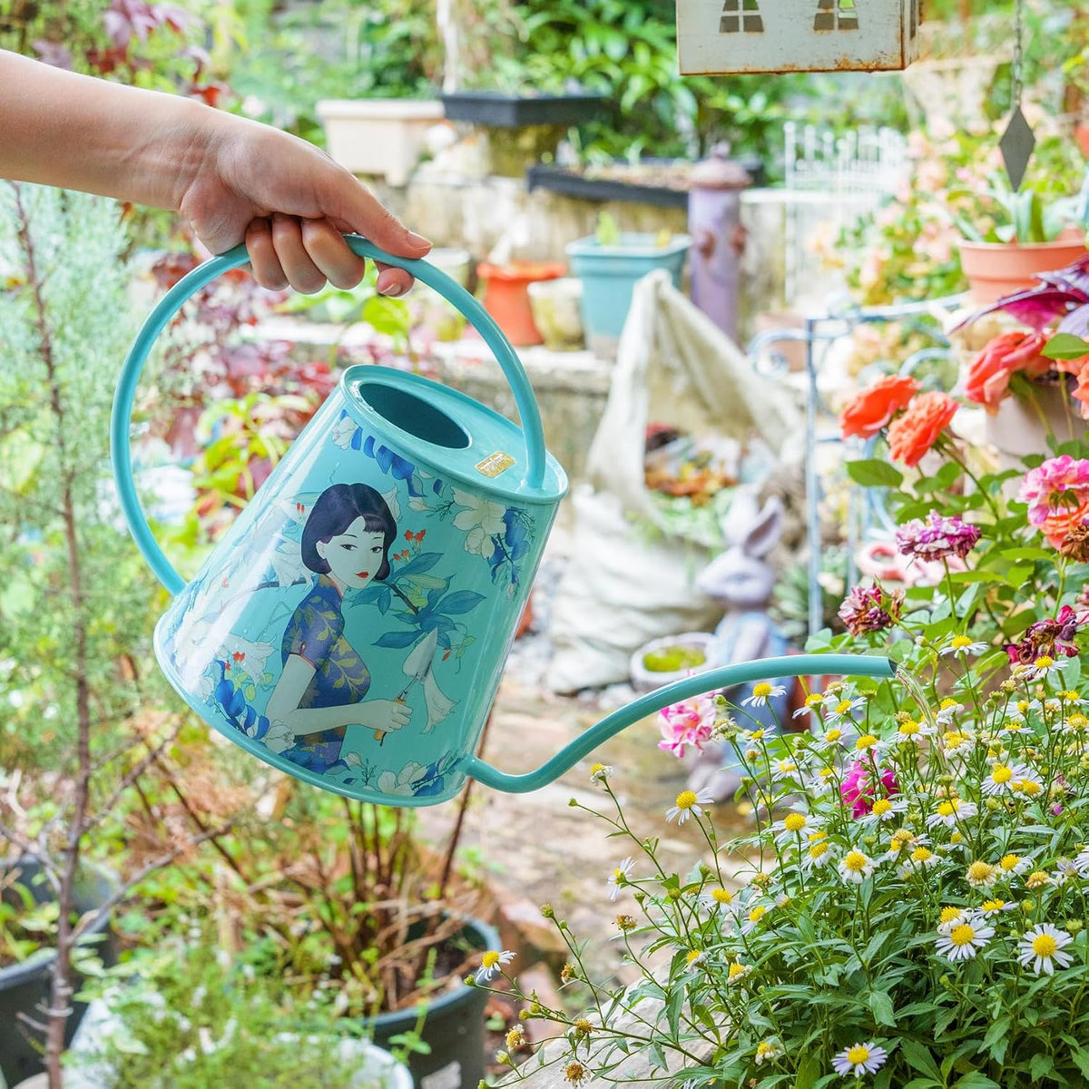 2L Long Spout Watering Can, Stainless Steel Water Can (Robin)