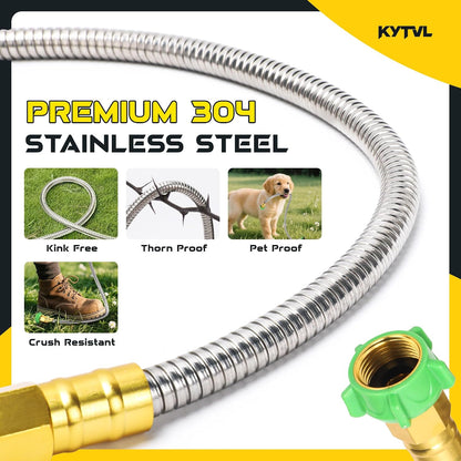 3FT Short Garden Hose Female to Female – Stainless Steel Leader Hose for Hose Reel, Kink-Free Flexible Metal Water Hose, Leakproof Durable Designy for Outdoor Garden, Pet Washing, Car